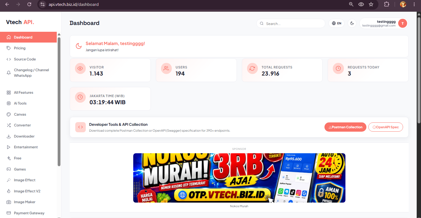 Source Code Website VtechAPI v4 - Platform REST API Multi Fitur dan Dashboard Admin screenshot 2