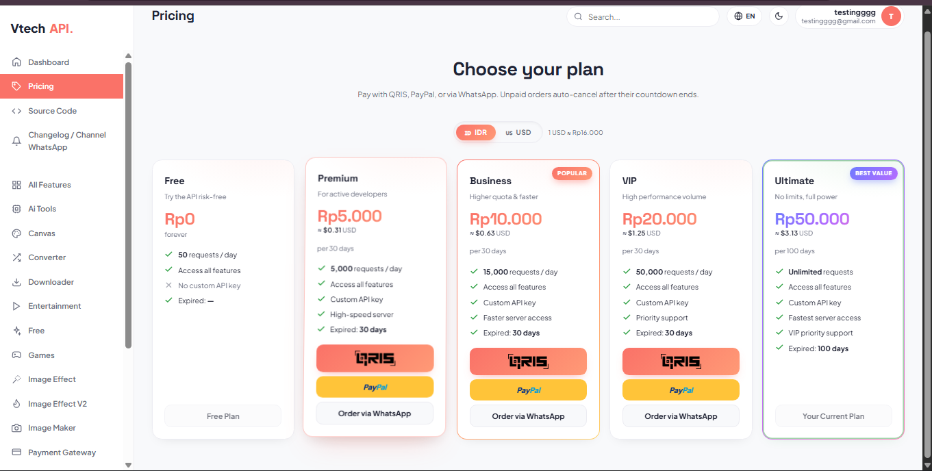 Source Code Website VtechAPI v4 - Platform REST API Multi Fitur dan Dashboard Admin screenshot 3